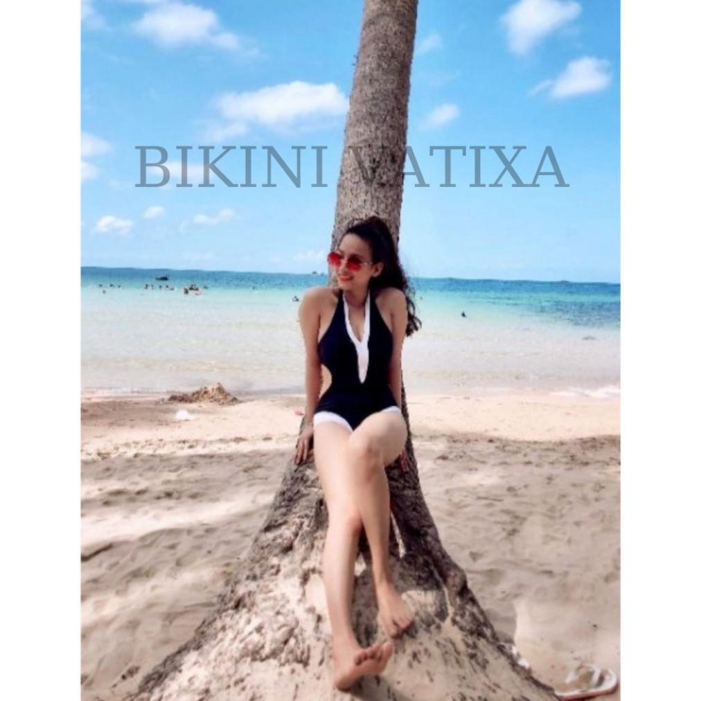 Đồ bơi Bikini 1 mảnh cut out đen viền trắng sang chảnh VATIXA BKN02