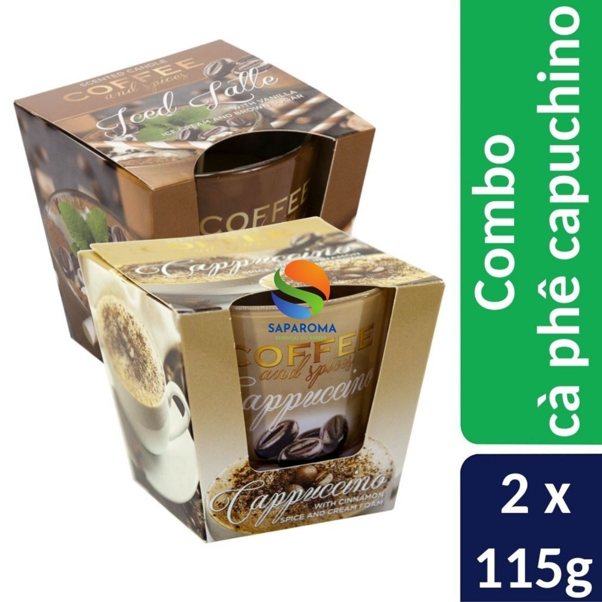 Combo 2 ly nến thơm tinh dầu Bartek Coffee and Spices 115g - cà phê capuchino, nến trang trí, thơm phòng, thư giãn, hỗ trợ khử mùi