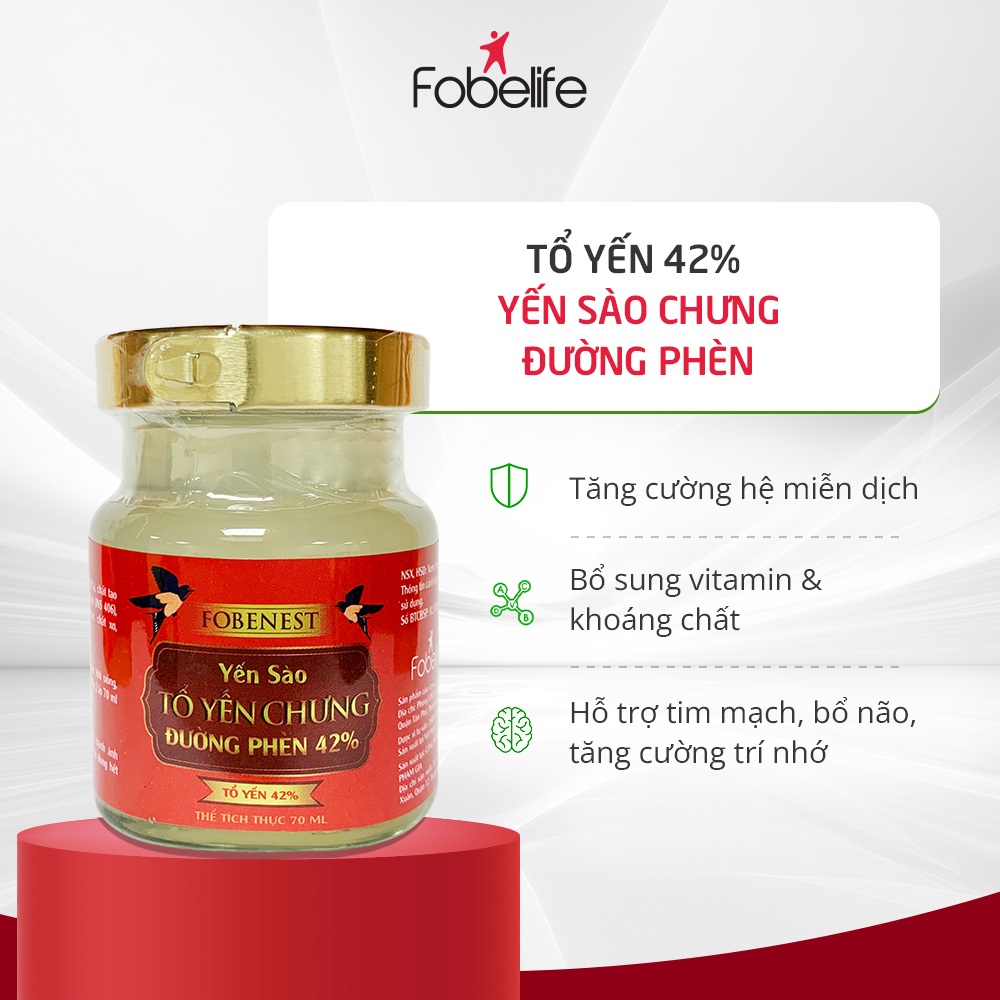 Hộp Yến Sào Tổ Yến Chưng Đường Phèn 42% Yến Bồi Bổ Cơ Thể Fobelife - Lọ 70ml