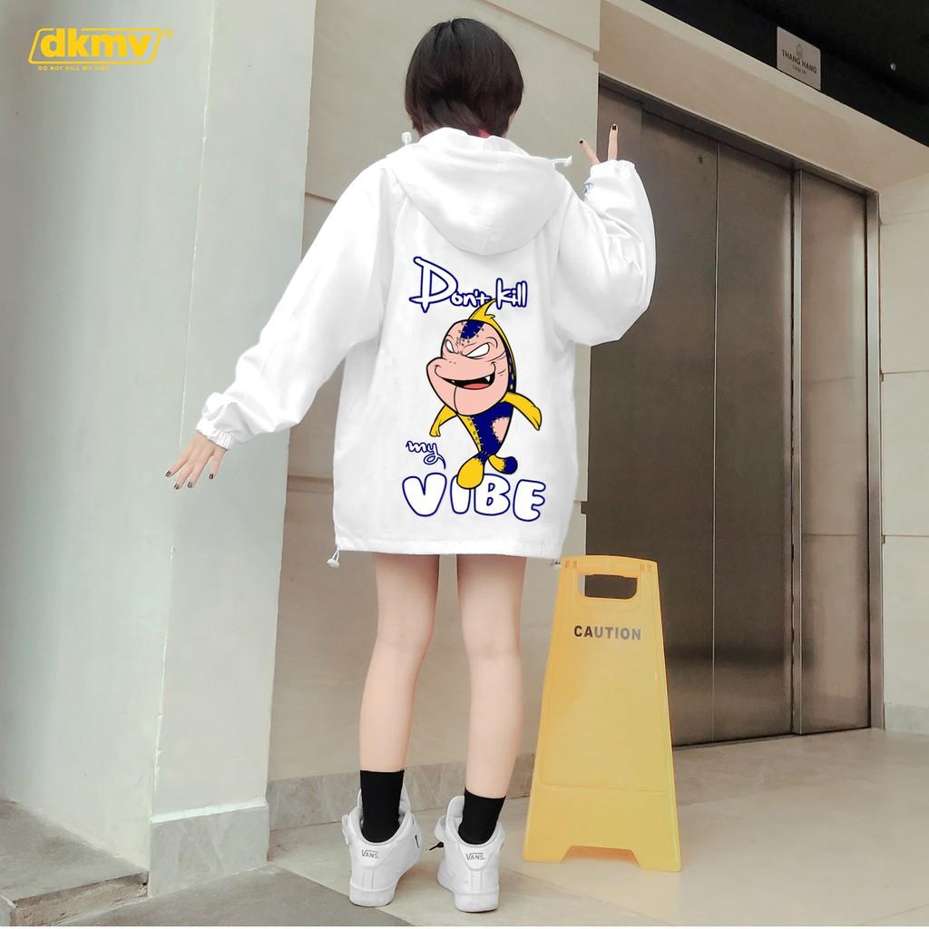 Áo khoác dù nữ màu trắng in hình oversize | DKMV White The Vibe Stealer Jacket