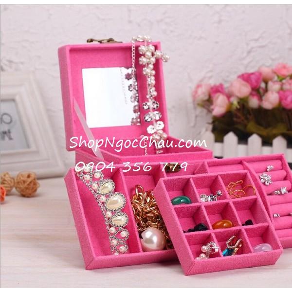 Hộp đựng đồ trang sức 3 tầng bọc nhung