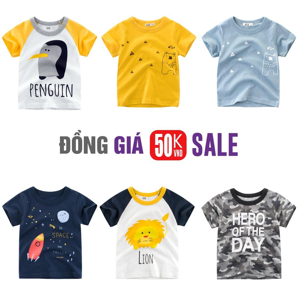 Áo thun cho bé trai họa tiết động vật ngộ nghĩnh chất 100% cotton
