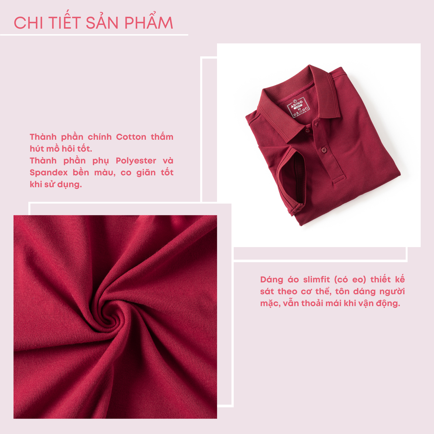 Áo polo nữ màu đỏ đô phối viền chìm ADINO vải cotton polyester mềm dáng slimfit công sở hơi ôm trẻ trung APN03