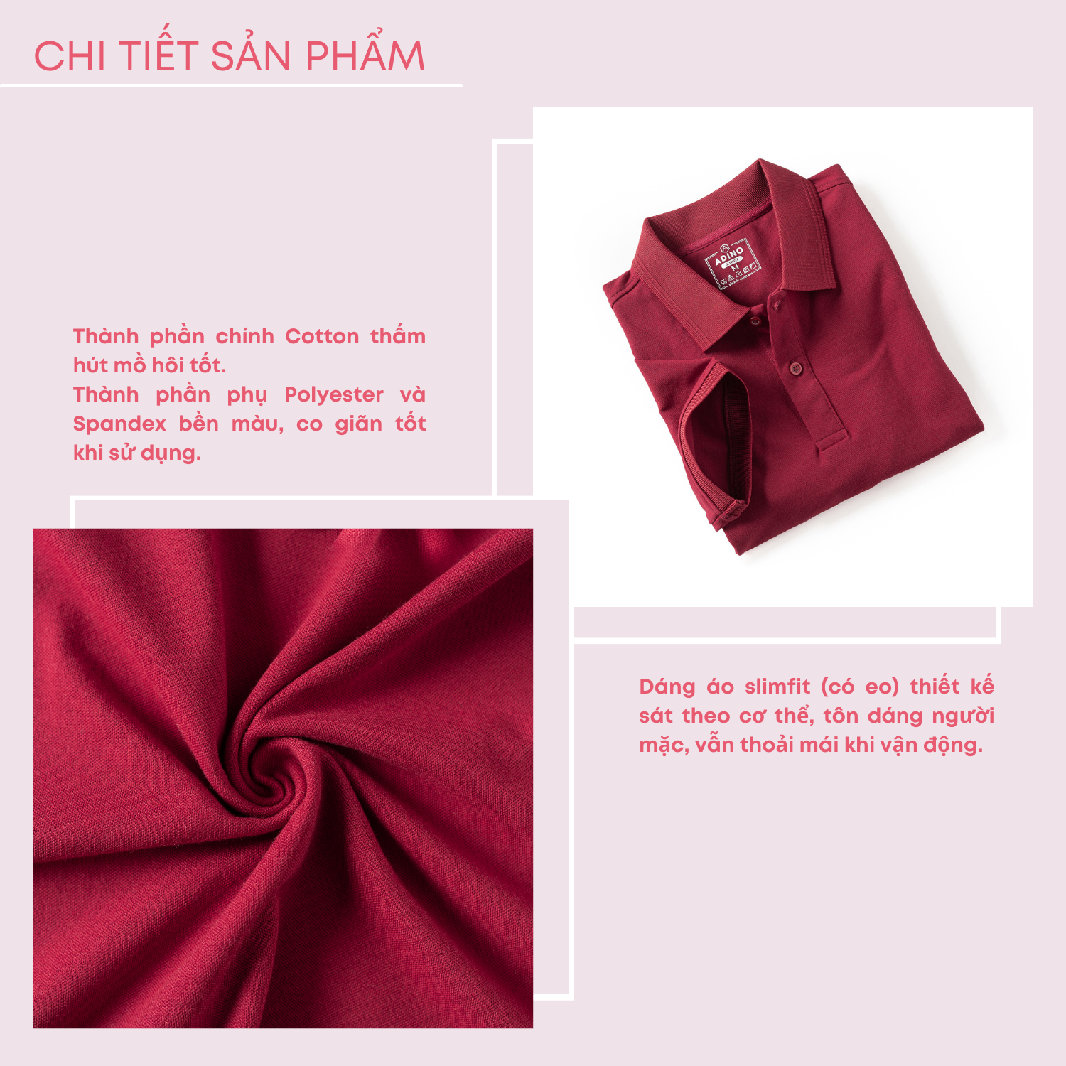 Hình ảnh Áo polo nữ màu đỏ đô phối viền chìm ADINO vải cotton polyester mềm dáng slimfit công sở hơi ôm trẻ trung APN03