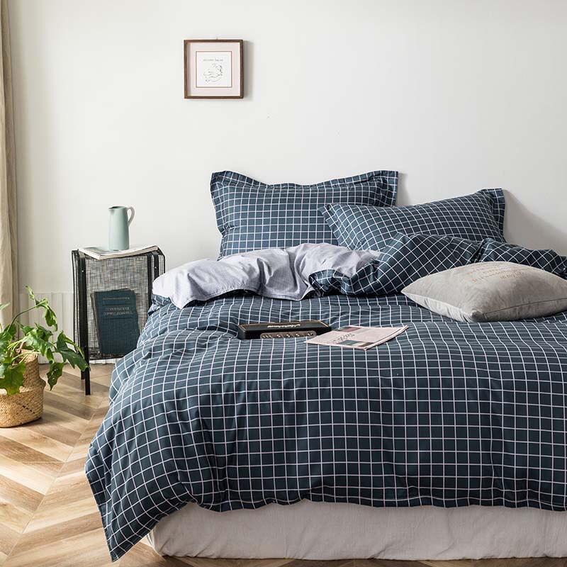 Bộ chăn ga Cotton Poly kể caro đen nhỏ phối ga ghi siêu sang - Hàng nhập khẩu