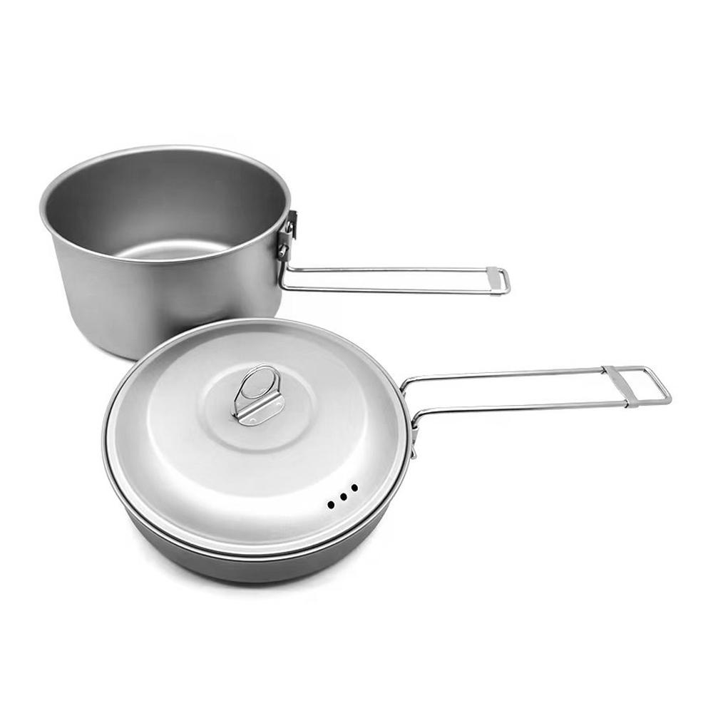Titanium Camping Cookware Kit Portable Cooking Pan Pot with Collapsable Folding Handle for Camping Backpacking Hiking Barbecue