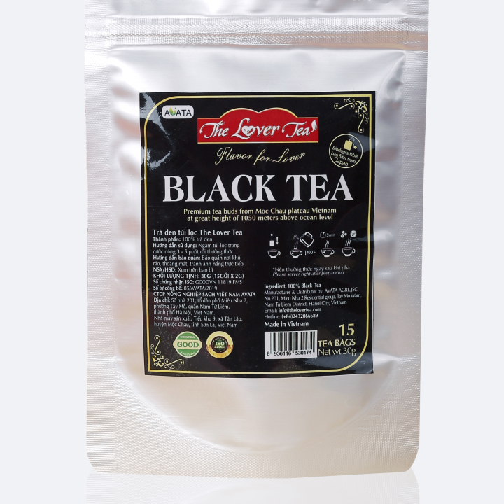 TRÀ ĐEN TÚI LỌC The Lover Tea 30g (15 gói x 2g) - Hồng Trà Mộc Châu cao cấp với túi lọc tự phân hủy