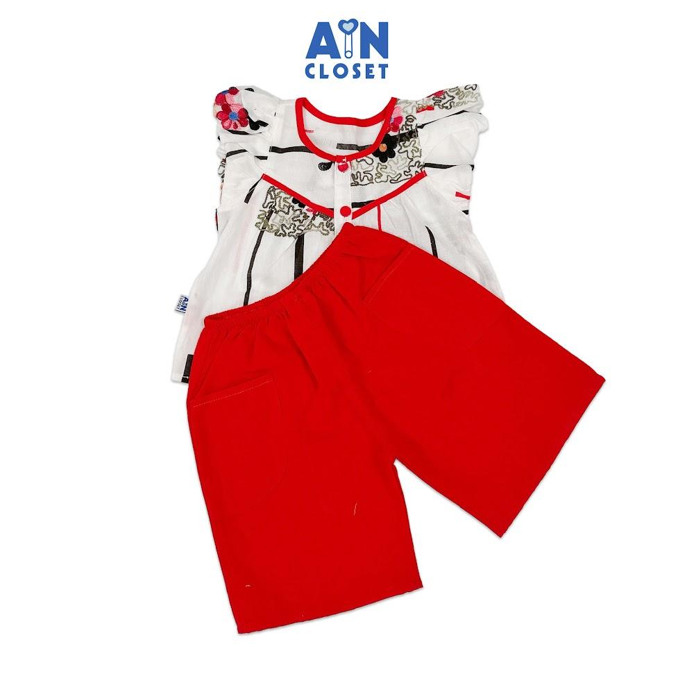 Bộ quần áo Lửng bé gái hoạ tiết Thêu Hoa Đỏ Cotton - AICDBGA2GKXR - AIN Closet