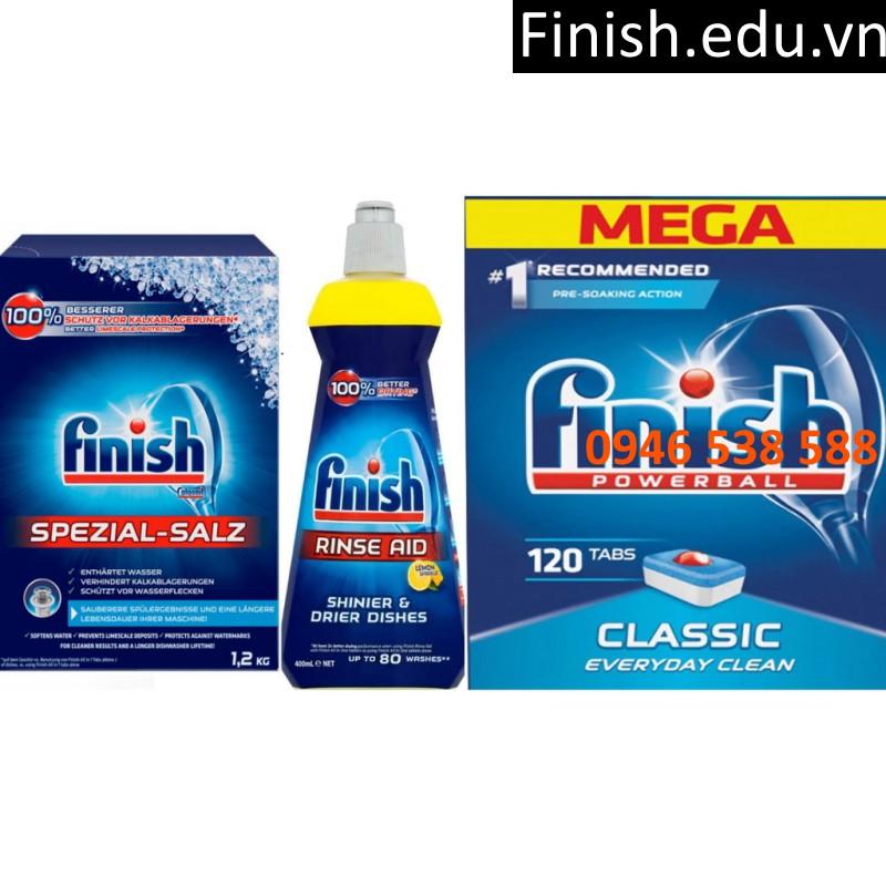 Combo 120 viên rửa bát finish + muối Finish 1.2kg + Nước làm bóng Finish 400ml dùng cho máy rửa bát