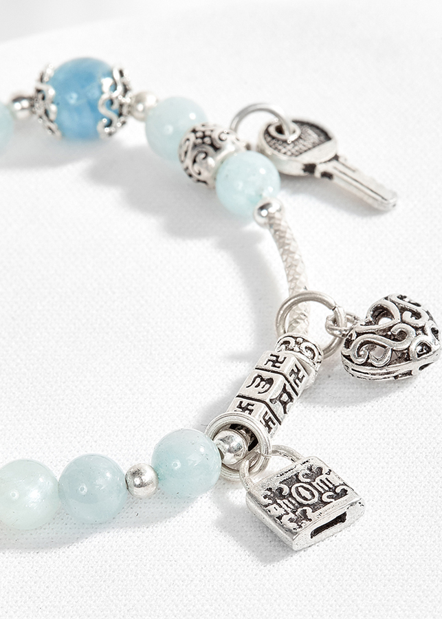 Vòng tay hải lam ngọc phối charm trái tim Ngọc Quý Gemstone