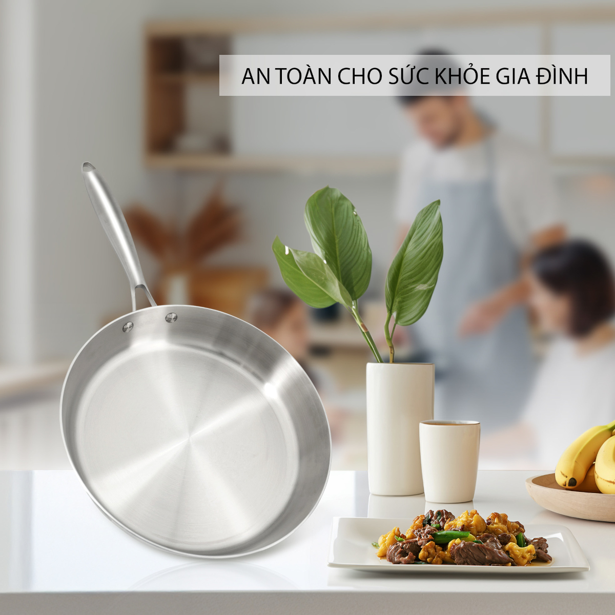 Chảo Inox 3 lớp đúc liền khối Kalpen Luxus size 28cm, bảo hành 5 năm