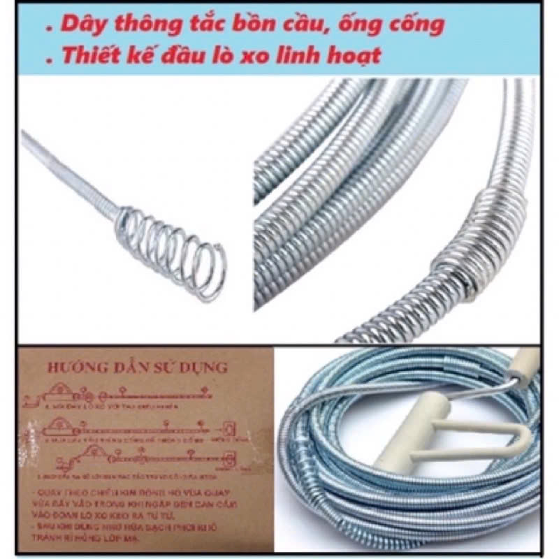 Cuộn Dây Lò Xo Thông Tắc Cống, Nhà Vệ Sinh 5m 10m – Xử Lý Nghẹt Hiệu Quả Do Dầu Mỡ, Cơm Thừa