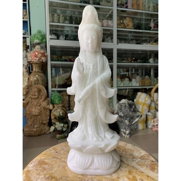 Tượng Phật Quan Âm Đá Cẩm Thạch Trắng - cao 40cm