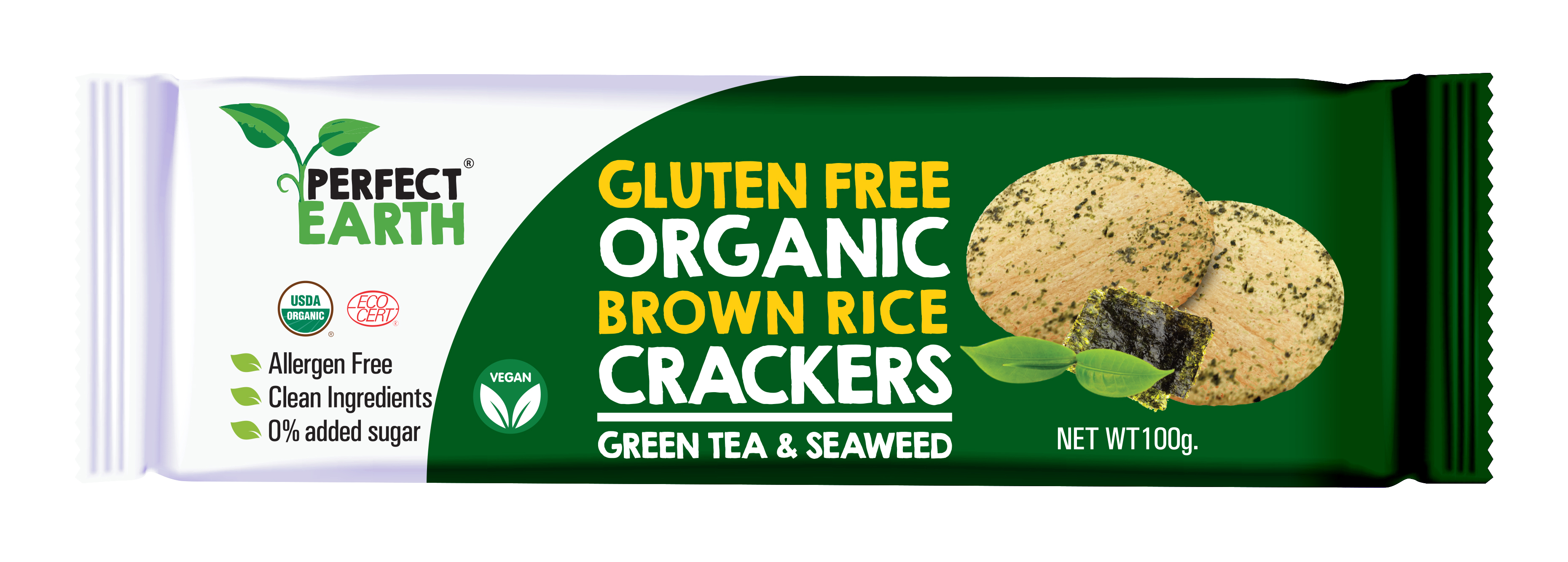 Bánh Gạo Hữu Cơ Perfect Earth (100g) - Vị Trà Xanh Rong Biển, Gạo Với Hạt Chia