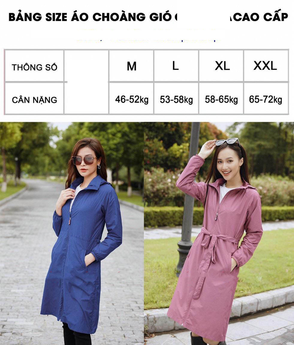 Áo gió nữ dáng Mangto- Hàng cao cấp, dài tới gối ,vải gió xước, chống thấm, chống mốc, cản bụi, giữ nhiệt, thời trang, sang trọng.