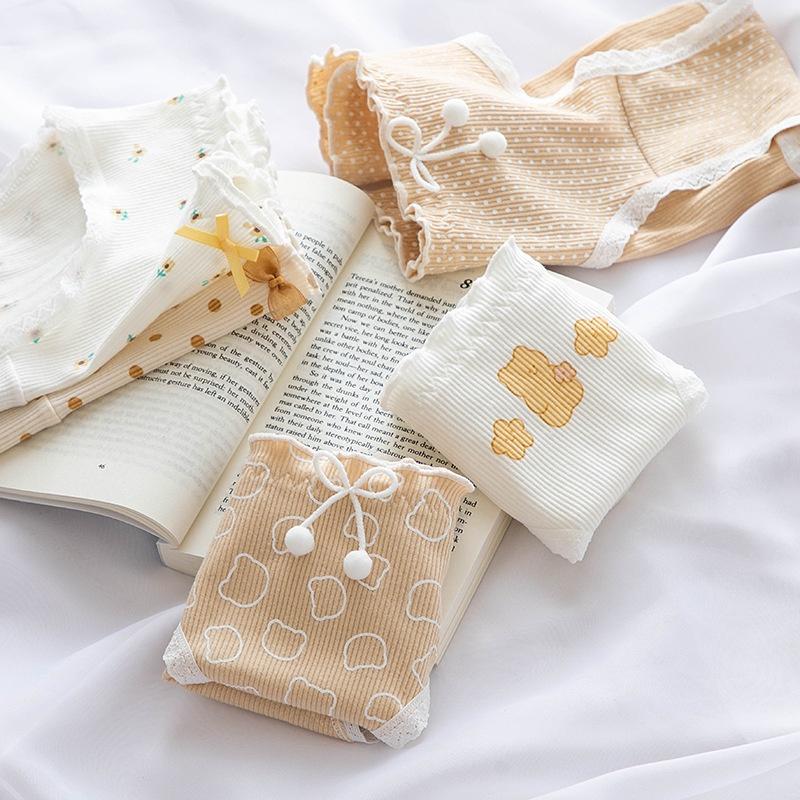 Quần Lót Nữ Cotton Kháng Khuẩn Thời Trang Trà Sữa Chấm Bi Ngang Eo . Hàng Loại Đẹp.
