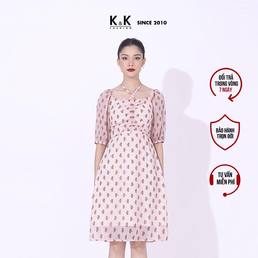 Đầm Chữ A Họa Tiết Nhấn Ngực Phối Nơ K&K Fashion KK114-34 Chất Liệu Voan Gân