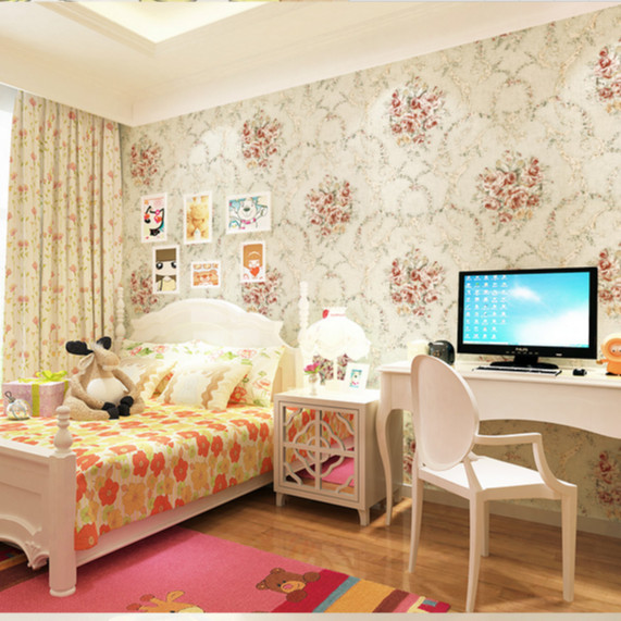 Cuộn 5m Decal Giấy Dán Tường Chùm hồng cổ điển vàng kem
