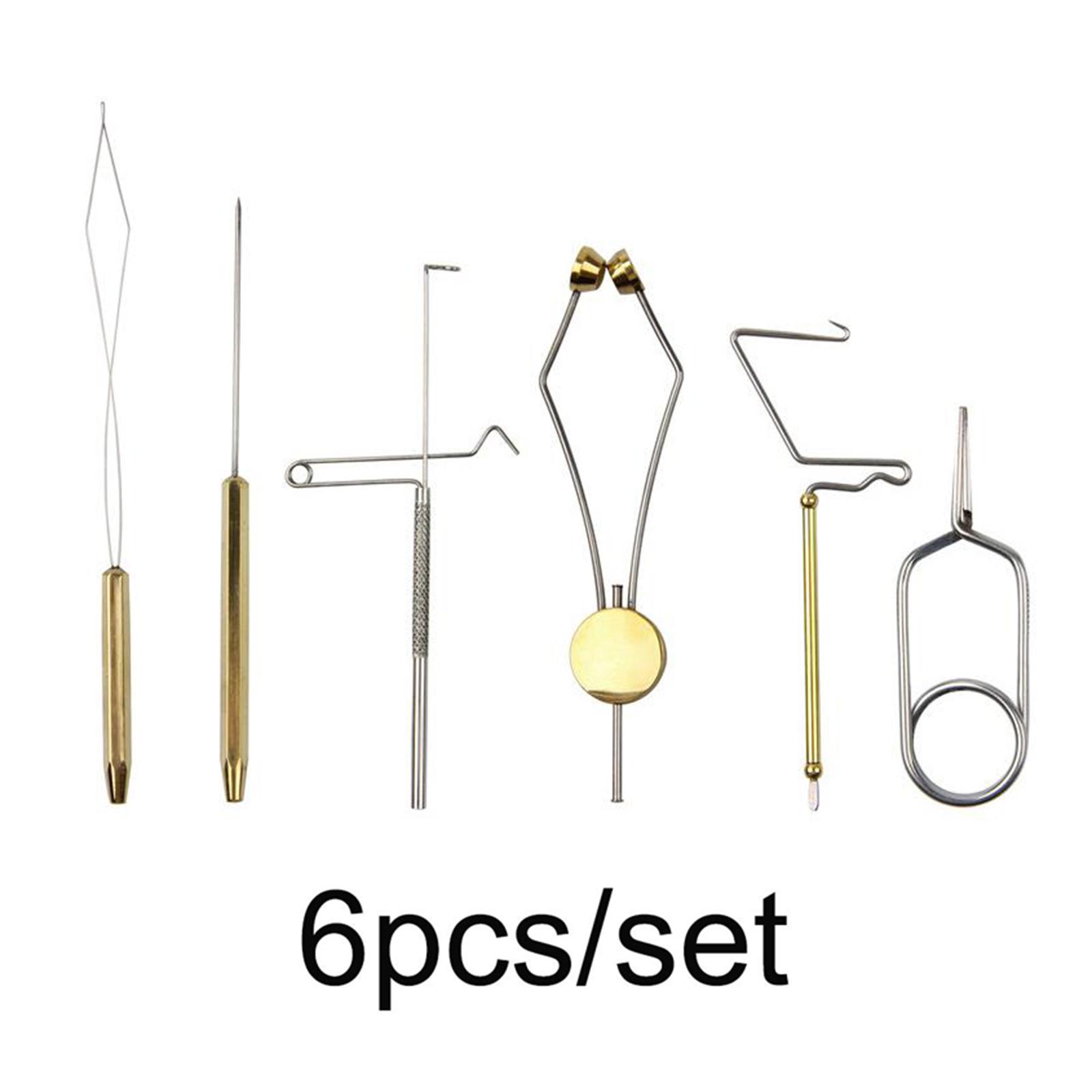 6pcs Fly Tying Tools Kit Fishing Brass Bobbin Threader Bobbin Thread Holder