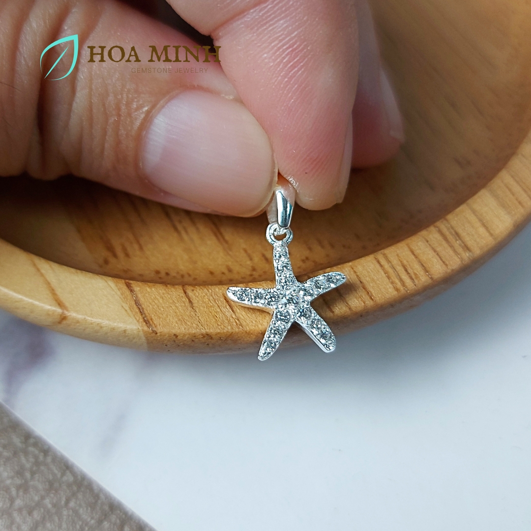 Mặt dây chuyền bạc kiểu ngôi sao biển đính đá size 11.5mm