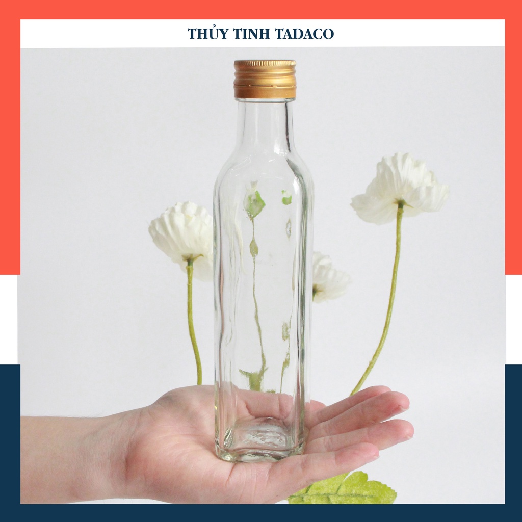 Chai thủy tinh 250ml FREE SHIP Chai đựng mật ong, chất lỏng 250ml nắp nhôm vàng