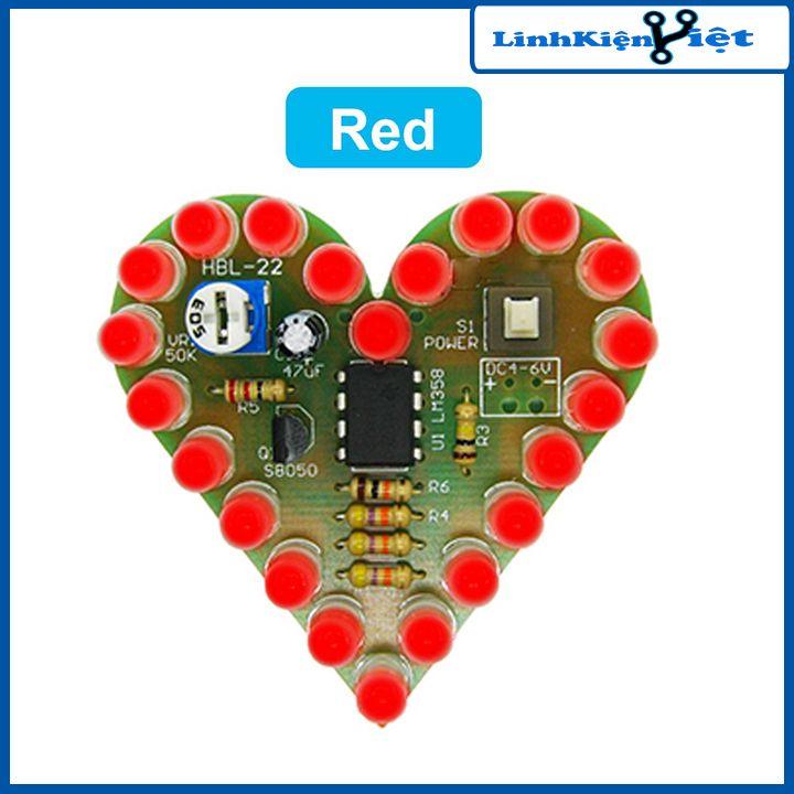 Bộ mạch điện tử trái tim mini tự lắp ráp led 2 màu đỏ/xanh dương
