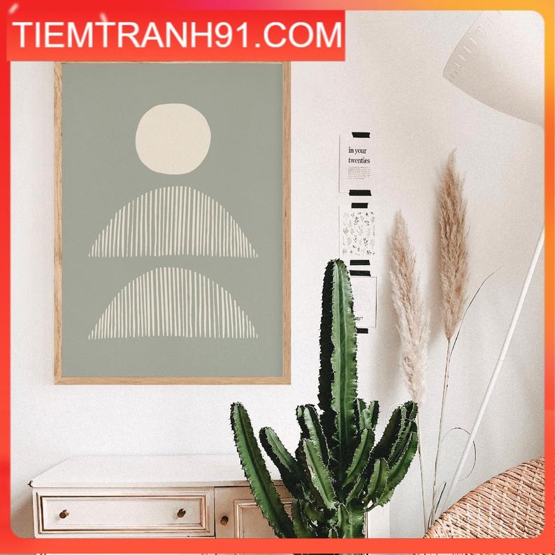 Tranh treo tường | Tranh trừu tượng - Sage green abstract geometric shapes print, abstract boho poster