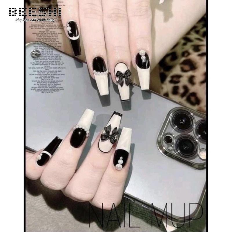 Charm nơ trang trí móng đen trắng phong cách hàn quốc-beeshi shop nail