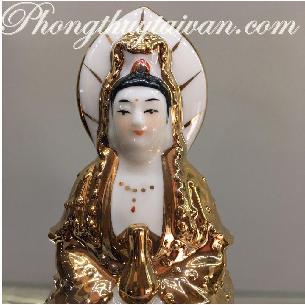 Tượng Quan Âm 2 Mặt Áo Vàng Cao 14cm
