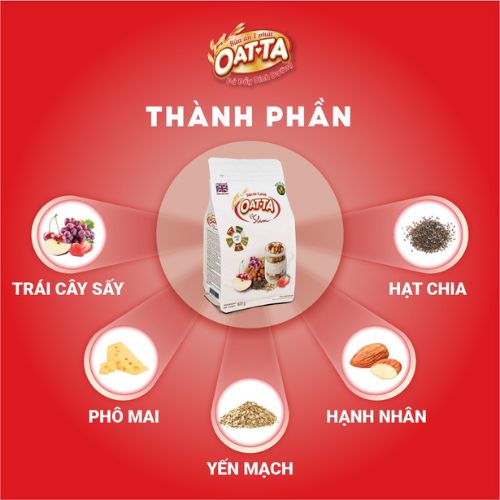 Yến Mạch Trái Cây OATTA Slim Nguyên Cám Thơm Ngon Phù Hợp Cho Người Ăn Kiêng Túi 600g