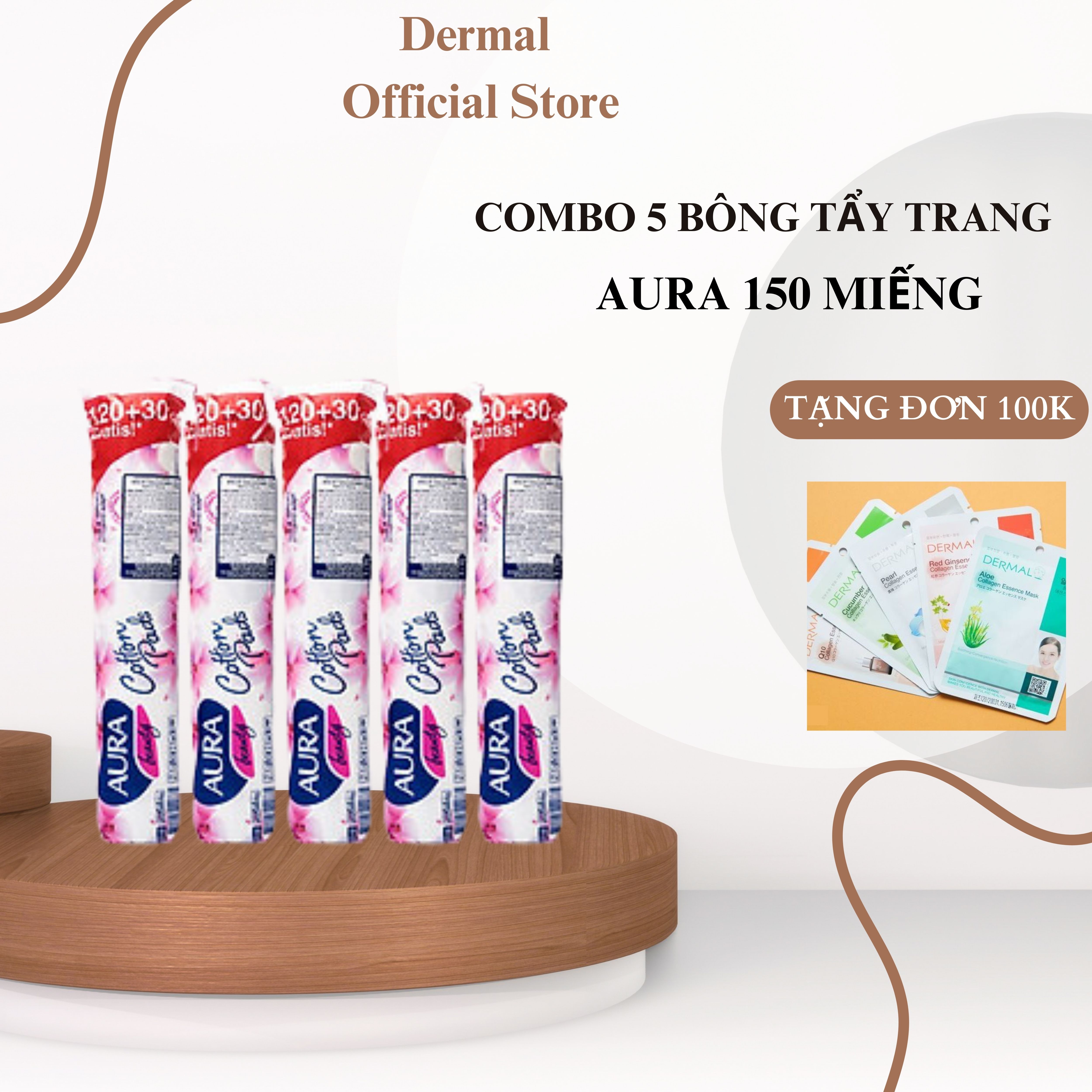 Combo 5 Bông tẩy trang Aura Beauty 120+30 miếng