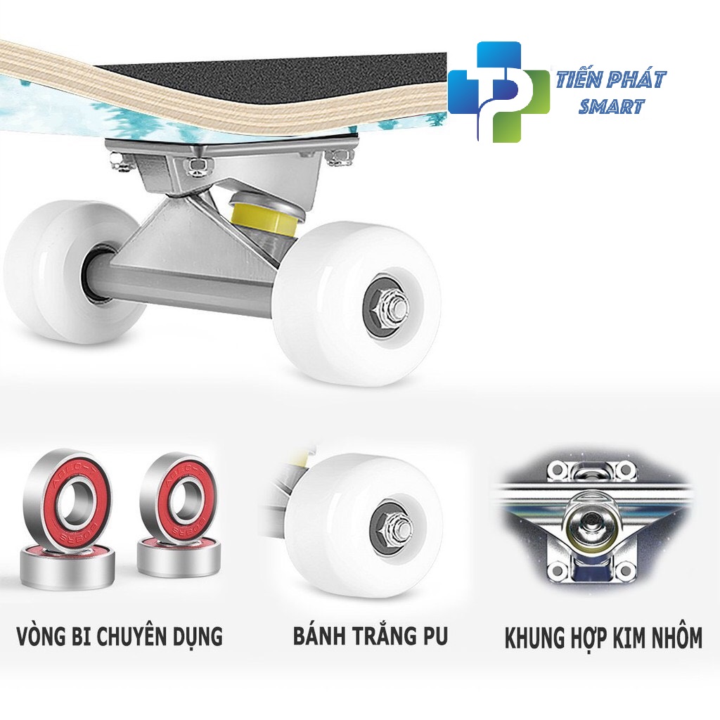 Ván Trượt Skateboard TP Tienphatsmart (Hình Lửa Xanh), - Ván Trượt  Mặt Nhám Chống Trơn Trượt, Gỗ Ép Tiêu Chuẩn, Ván Trượt Gỗ Tải trọng 150kg, Ván Trượt Gỗ Dành Cho Người Lớn Và Trẻ Em