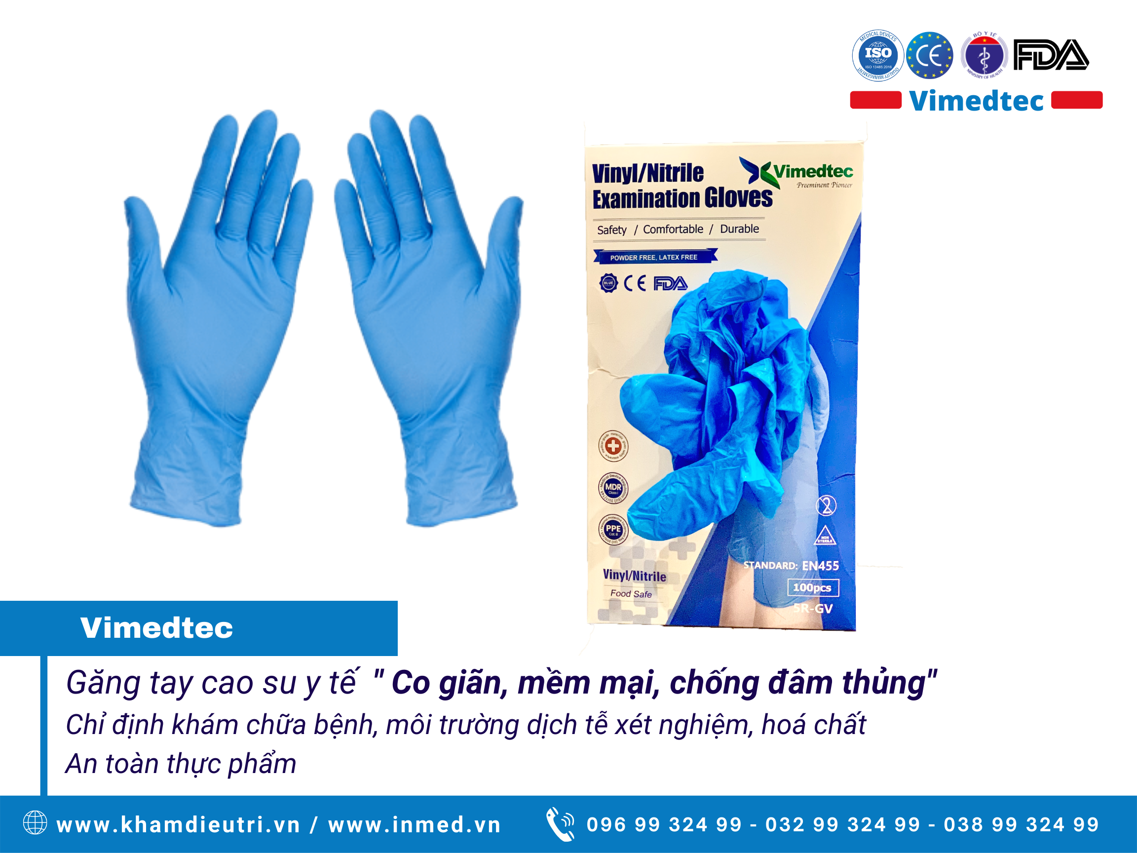 Size S Vimedtec Găng Tay Y Tế Cao Su Không Bột, Chỉ Định Dùng Khám Chữa Bệnh, Môi Trường Y Tế Xét Nghiệm Dịch Bệnh Hoá Chất, Chế Biến An Toàn Thực Phẩm. Không Gây Dị Ứng. Cổ Tay Se Viền Chống Tuột. Hộp 100 Chiếc, 50 Đôi. Nhập Khẩu