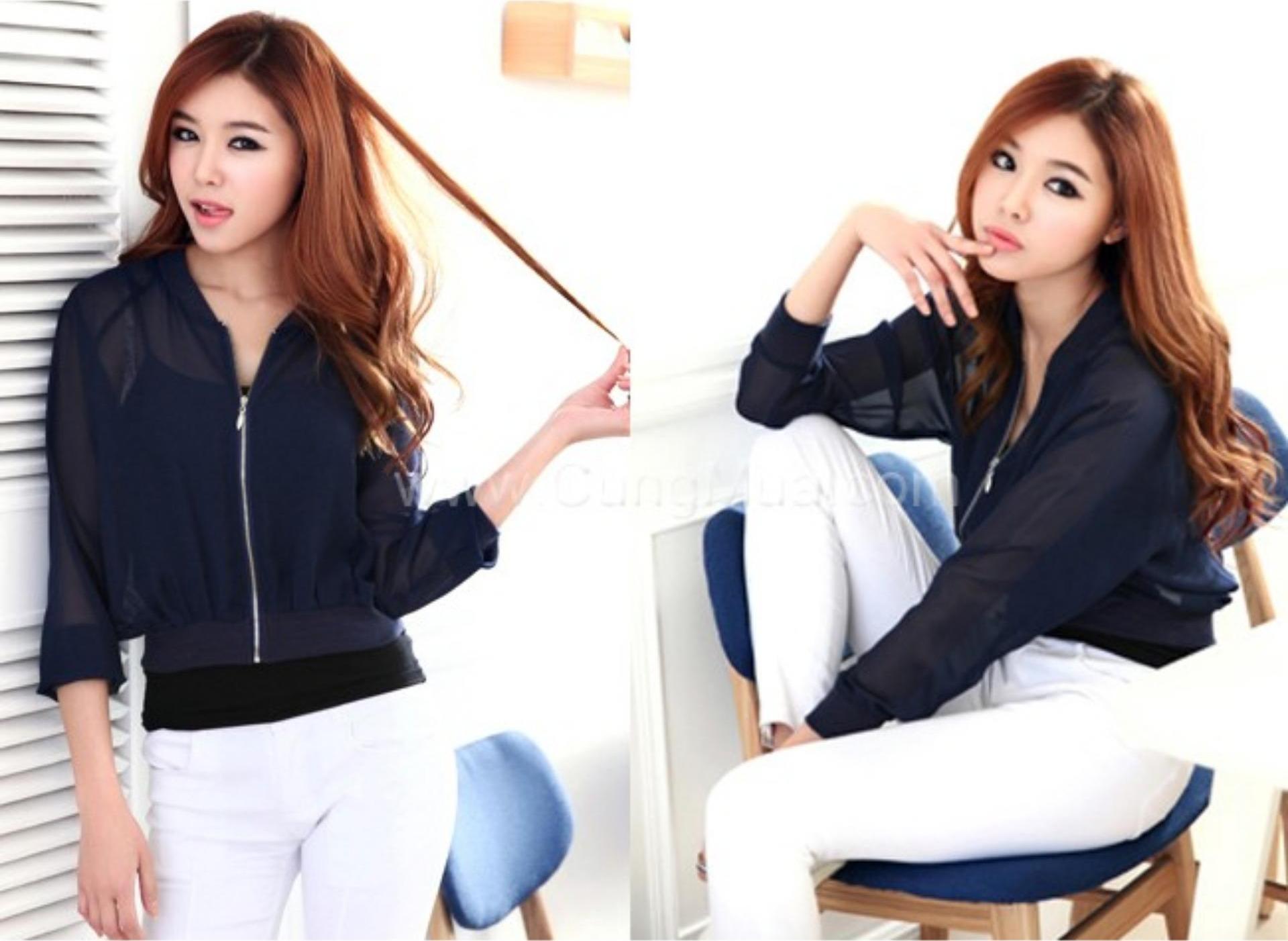Aó khoác thời trang chiffon dây kéo