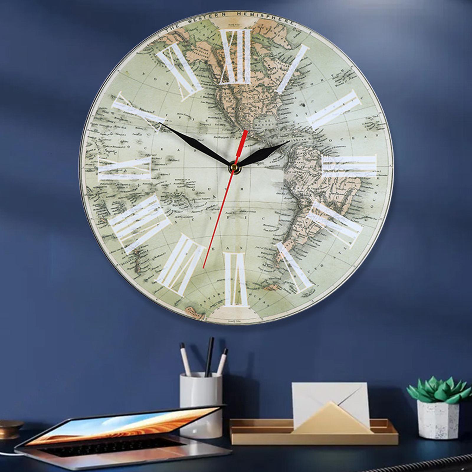 Old World Map Round Wall Clock Silent Non Ticking Battery Operated