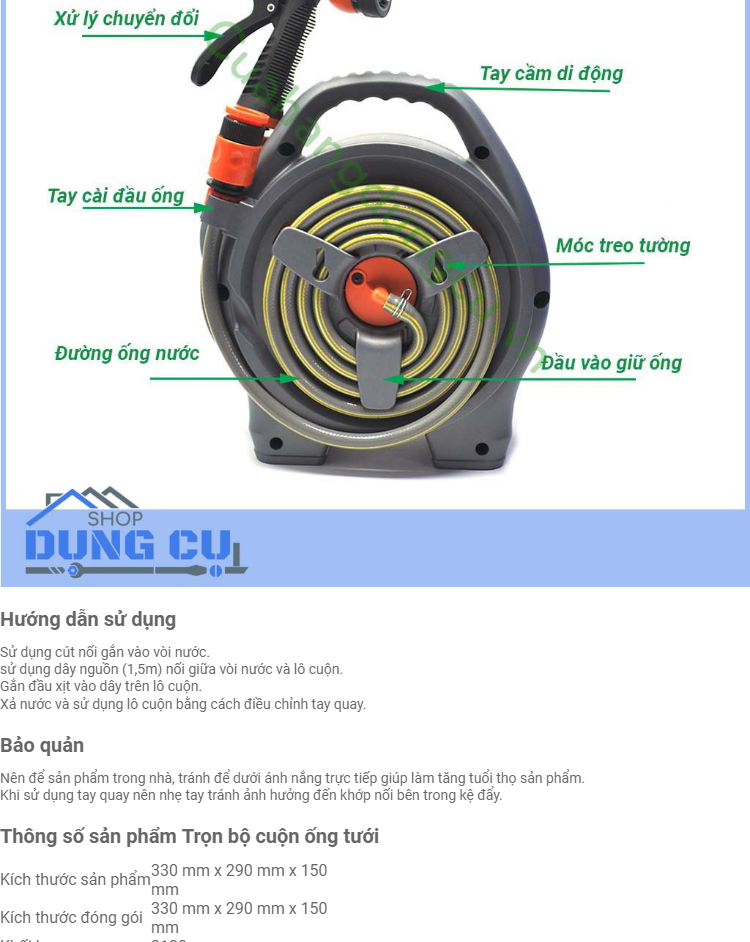 Bộ vòi tưới cây rửa xe cuộn dây dài 12m kèm vòi tưới 6 chế độ - Giao màu ngẫu nhiên