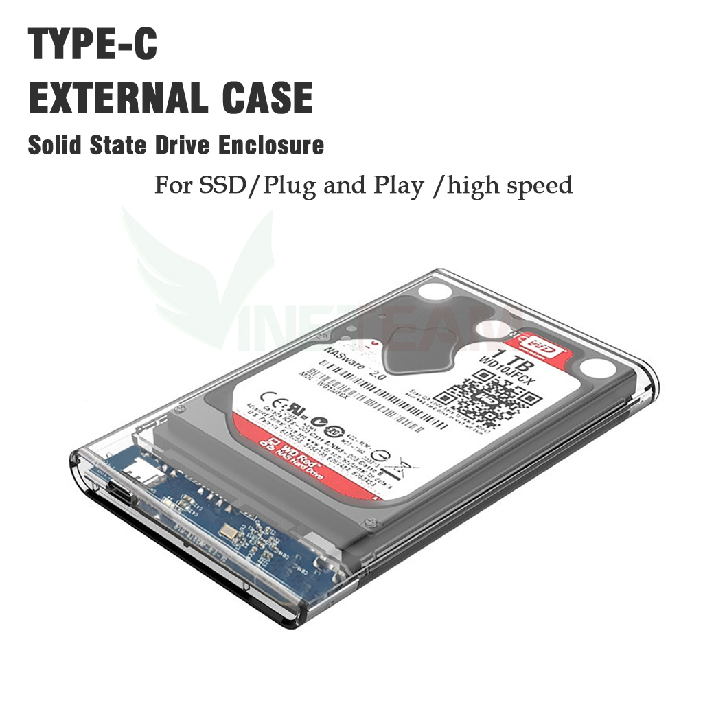 Box Ổ Cứng  2.5 Inch Hộp Đựng Ổ Cứng Di Động HDD VINETTEAM USB 3.0 Nhựa Trong Suốt Tốc Độ 5gbs - Hàng Chính Hãng