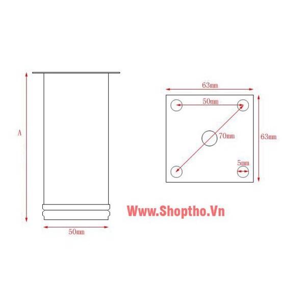 Chân thẳng Model 1707 lắp tủ chất liệu inox nhiều kích thước