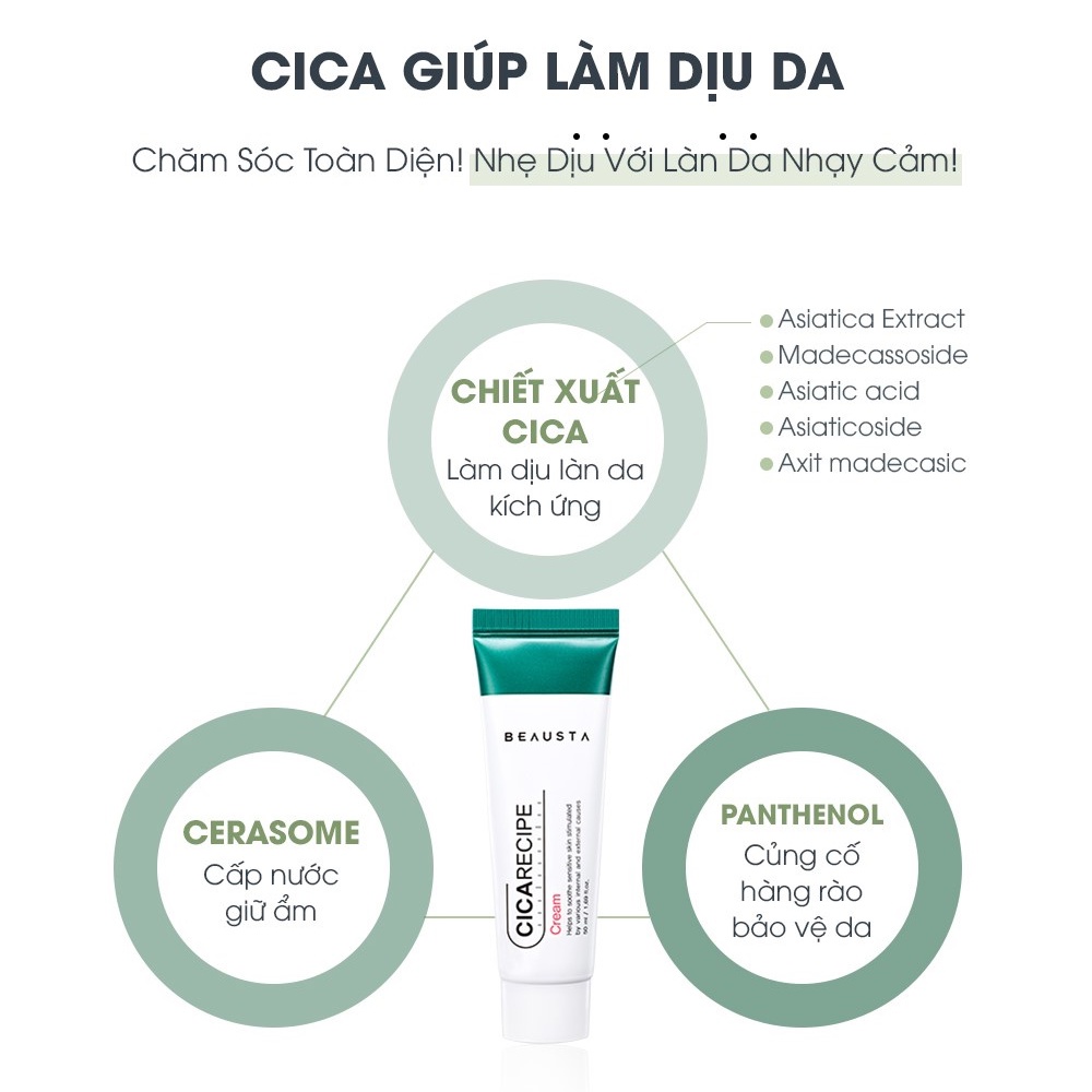 Kem dưỡng ẩm phục hồi làm dịu da nhạy cảm -  chiết xuất rau má Beausta Cicarecipe Cream 50ml