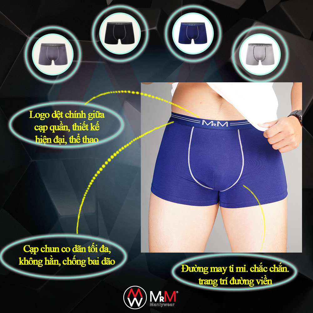 Combo 3 quần lót nam Boxer sợi tre tự nhiên mềm mịn thoáng mát co giãn 4 chiều MRM Manlywear-Màu Ngẫu Nhiên