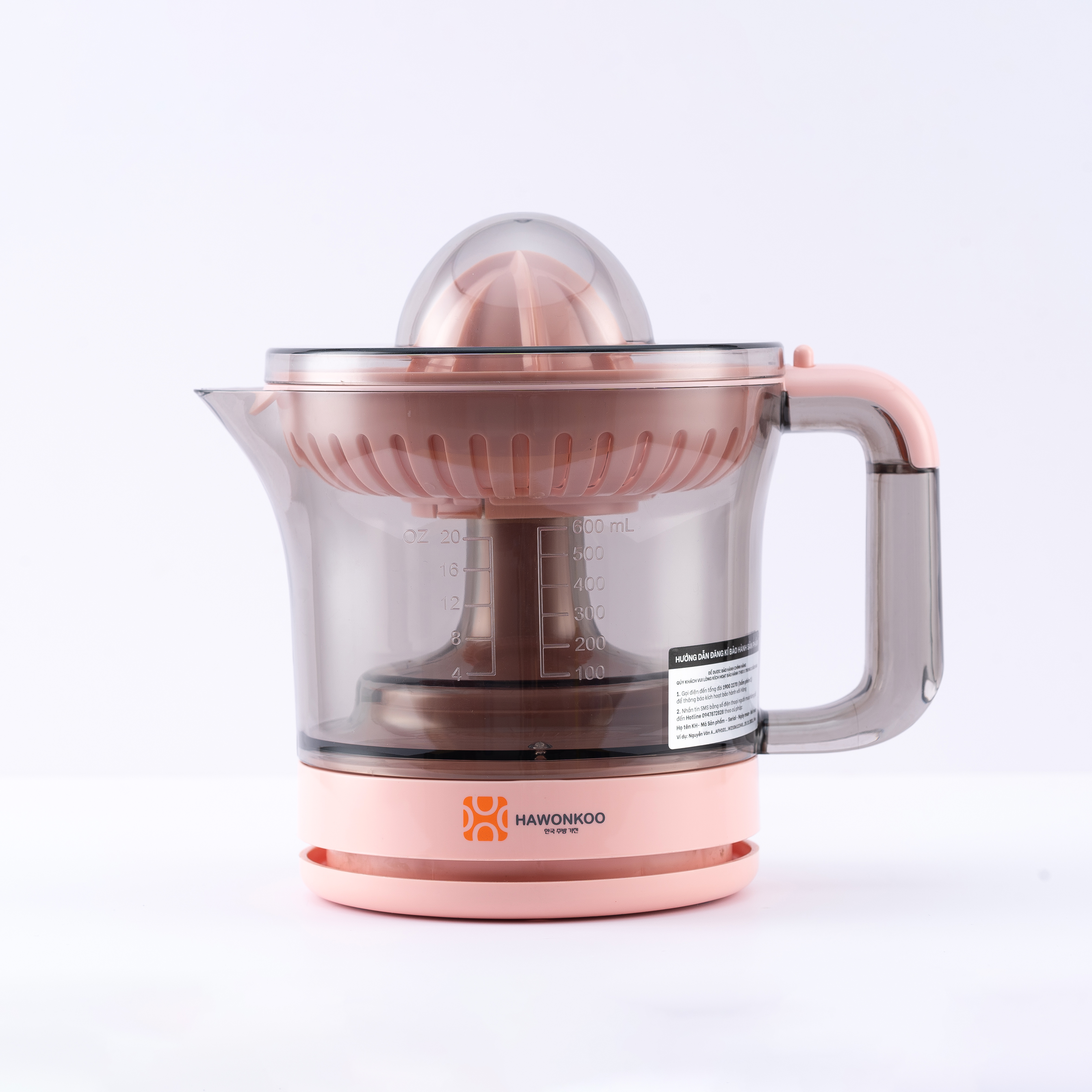 Máy Vắt Cam HAWONKOO OJH-001-PK Hồng Pastel 30W 600ML Hàng Chính Hãng Bảo Hành 12 Tháng - Thương Hiệu Hàn Quốc