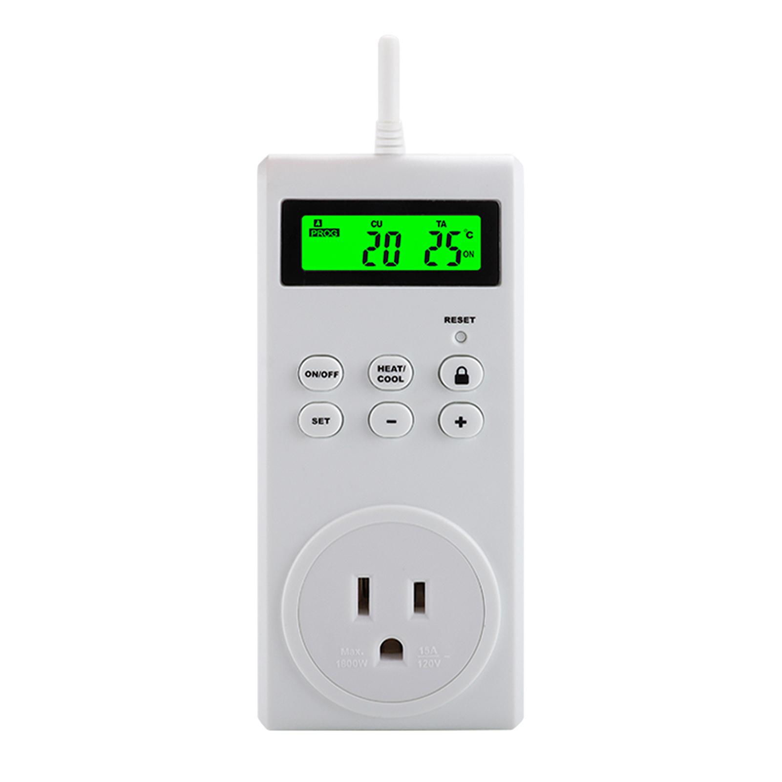 Plug-in Thermostat Ổ cắm không dây có thể lập trình được kiểm soát nhiệt độ Chế độ làm nóng và làm mát Bộ cảm biến nhiệt độ tích hợp với đèn nền LCD Màn hình kỹ thuật số cho Bộ làm mát máy sưởi