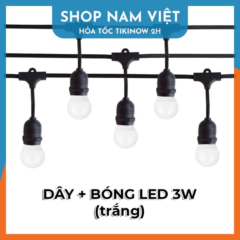 Dây Đèn Led Chuôi E27 Kèm Bóng Đèn Chống Nước Trang Trí Ngoài Trời - Loại Cao Cấp, Chính Hãng NAVIVU