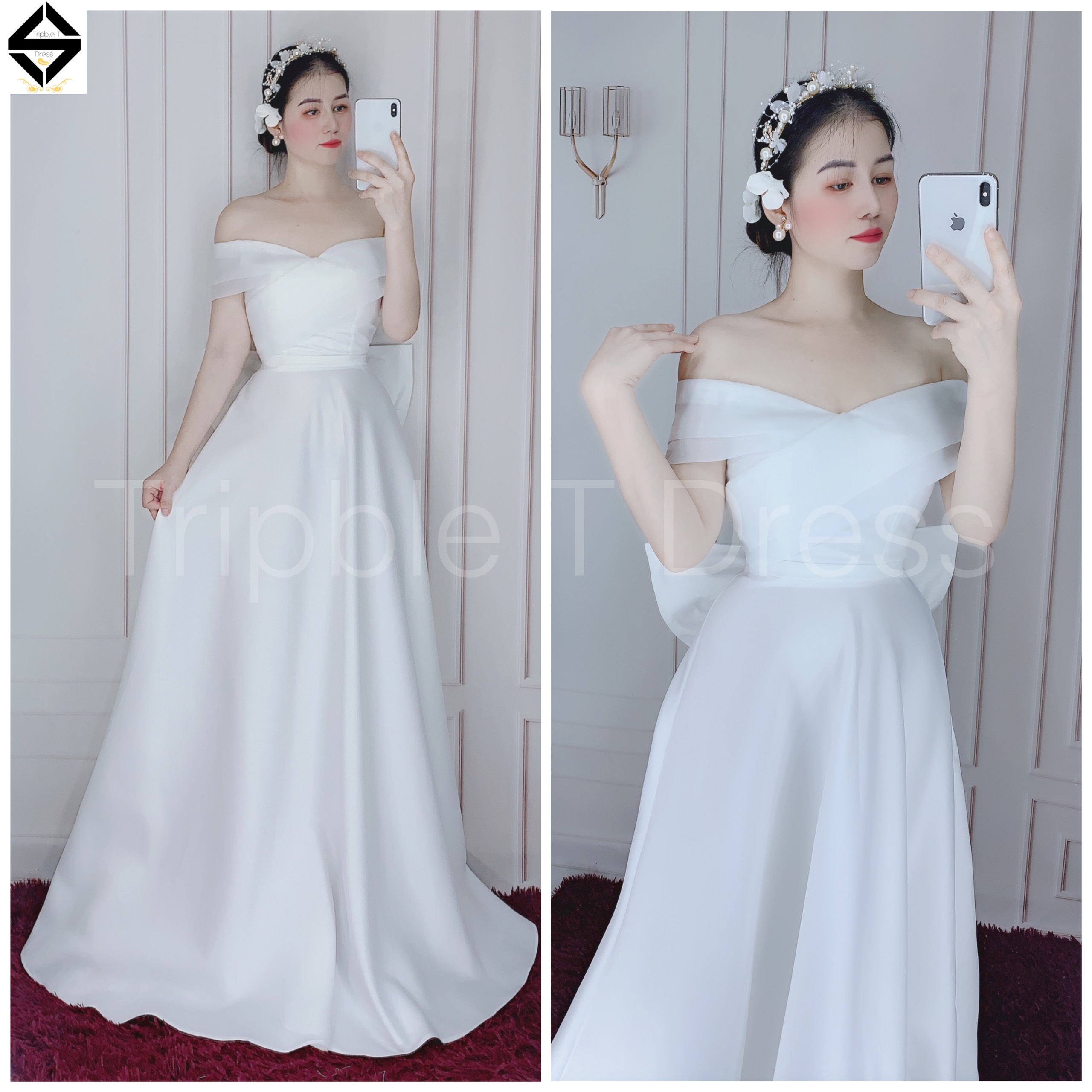 Đầm maxi bẹt vai mặc cưới phối voan kính được 2 kiểu TRIPBLE T DRESS - size S/M/L - MS170Y