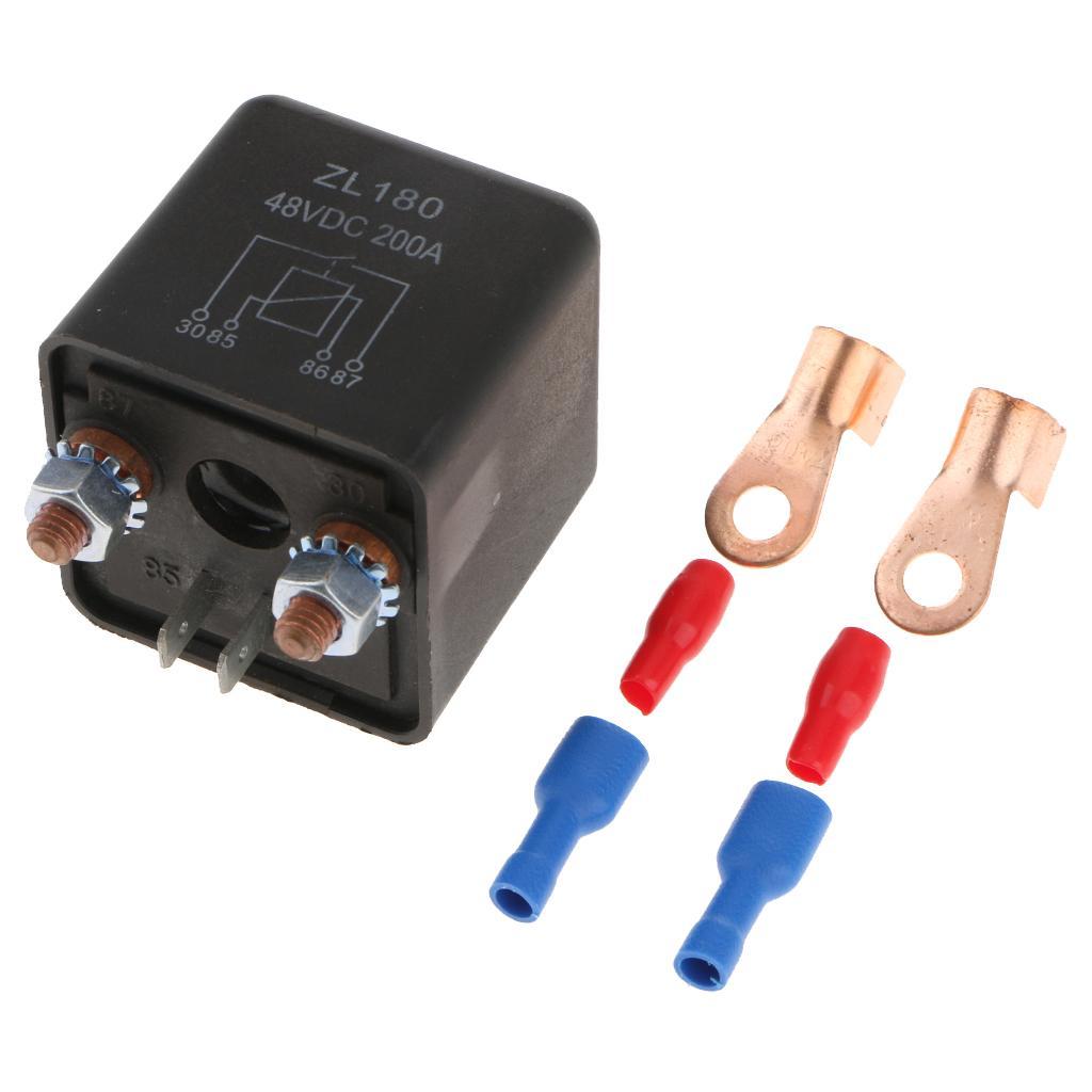 2x High Performance Car SPST Relay 2 Pole 48V 200A + 4 Connection Accessories, Automatic Switch
