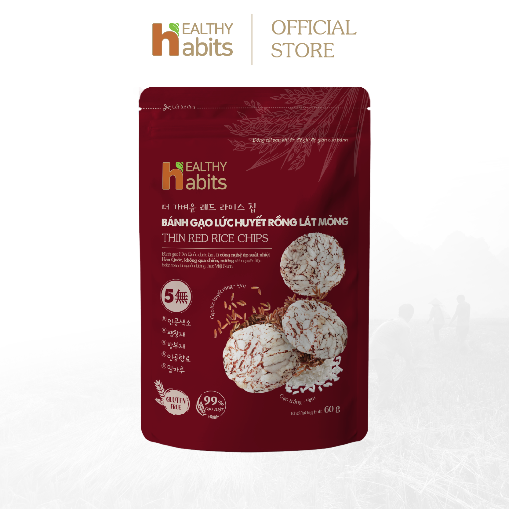 Bánh Gạo Lức Huyết Rồng Lát Mỏng Healthy habits - bánh snack Hàn Quốc từ Gạo - hỗ trợ chế độ ăn Kiêng, GYM, EATCLEAN