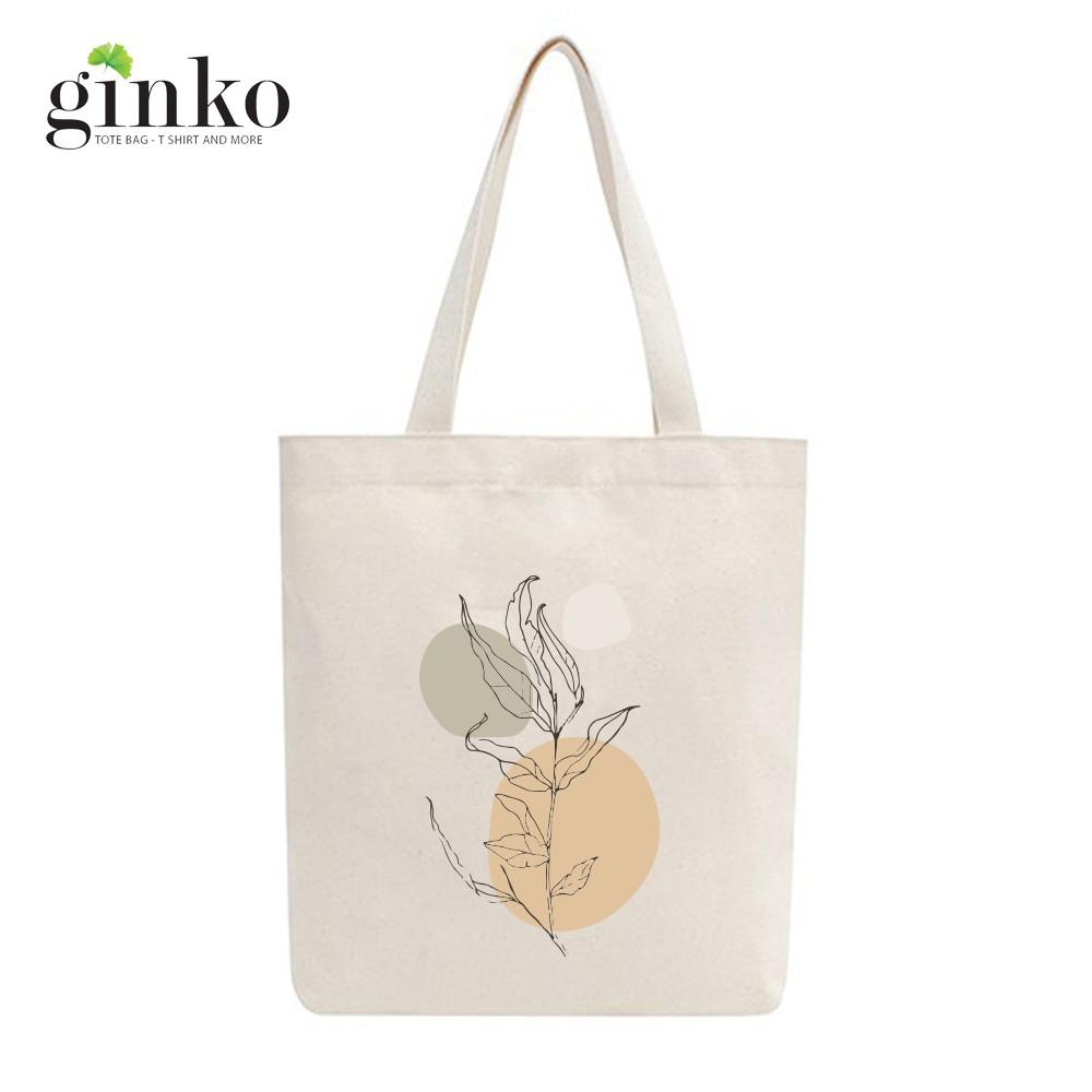 Túi Tote Vải Mộc Ginko kiểu basic có dây kéo khóa miệng túi đựng vừa laptop 14 inch và nhiều đồ dùng khác In Hình Minimalism Art M41