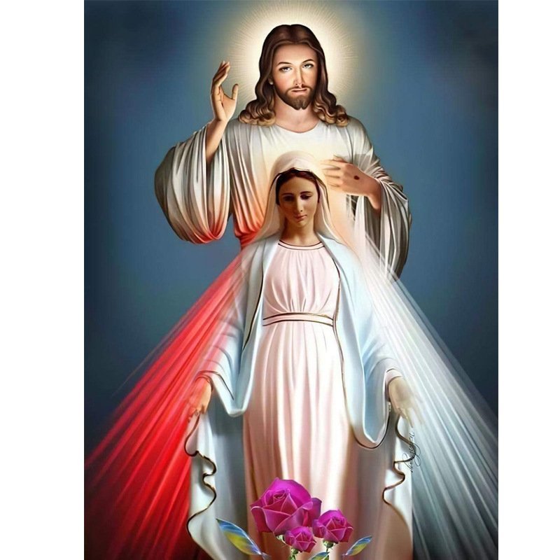 Decal dán tường Chúa Jesus và Đức Mẹ Maria dang tay ban ơn