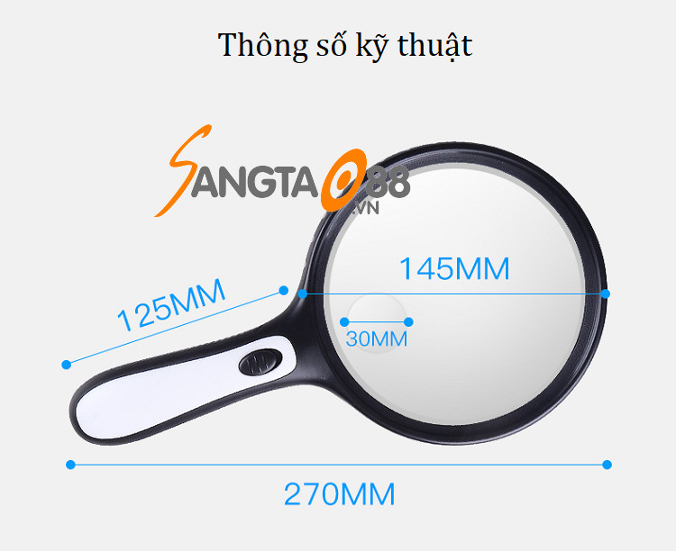 Kính lúp đọc sách báo cho người già 145mm có đèn cao cấp