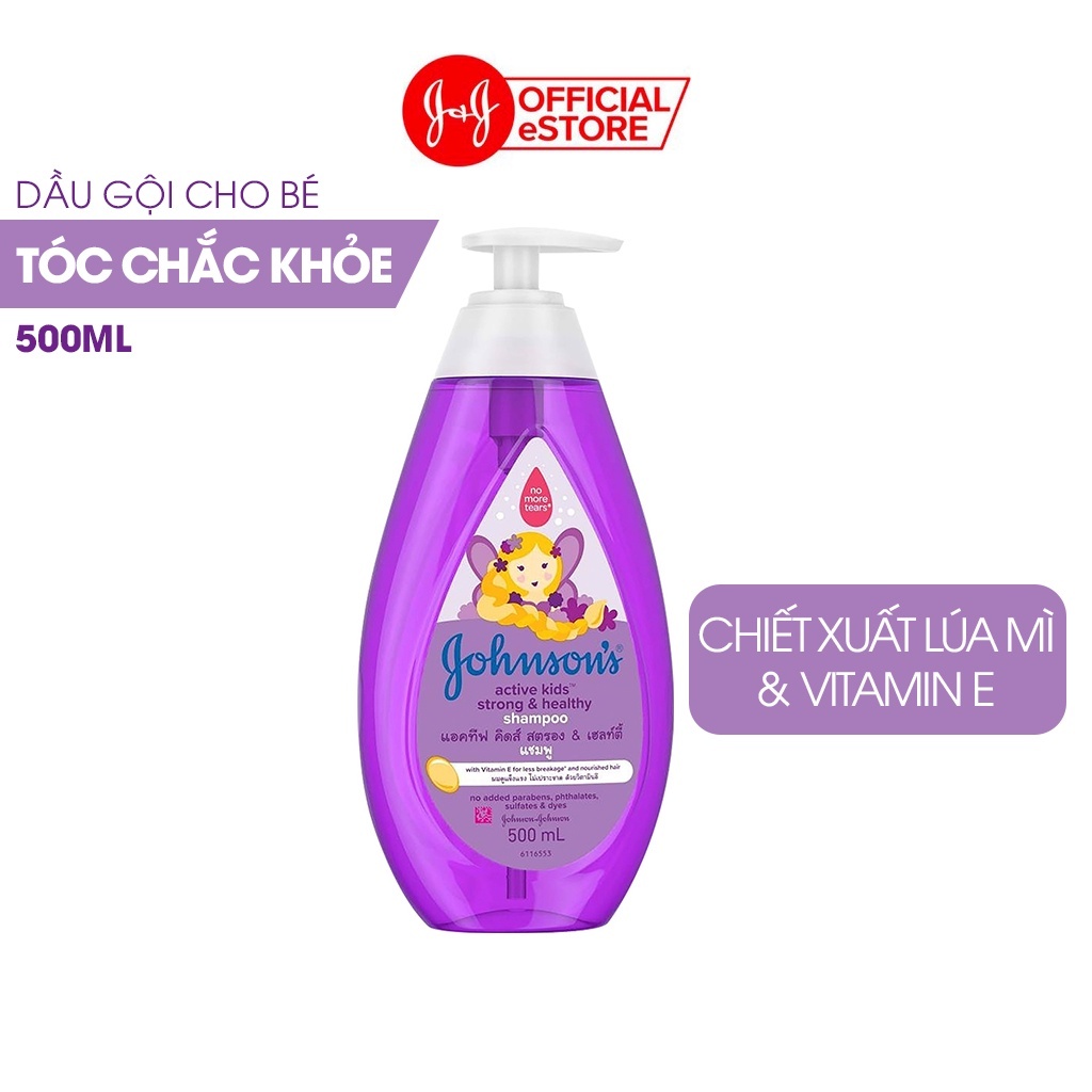 Combo 2 Dầu Gội Giúp Tóc Chắc Khỏe Cho Bé Gái Johnsons Active Kids Strong Healthy Shampoo - Dung tích 500mlx2